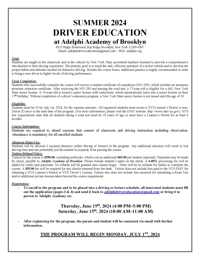 Spring Driver's Ed Letter and Application