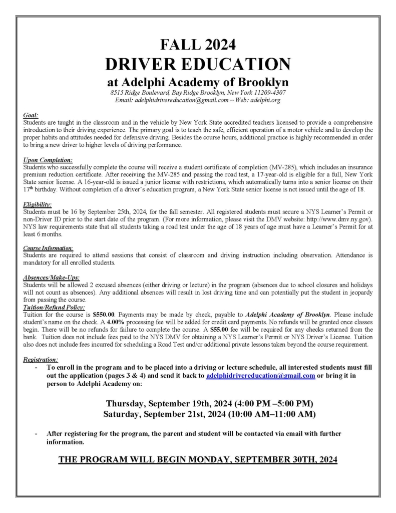 Fall Driver's Ed Letter and Application